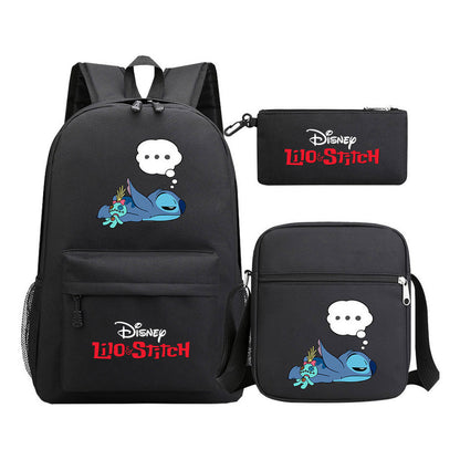 Starry Baby Stitch Printed Youth School Bag Three Piece Set For Men And Women Shoulder Set Backpack