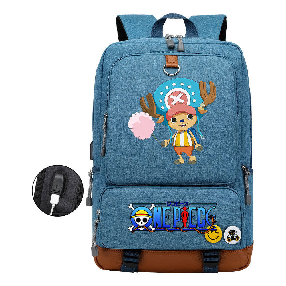 Cartoon Pirate King Printed Usb Student Backpack Leisure Travel Backpack