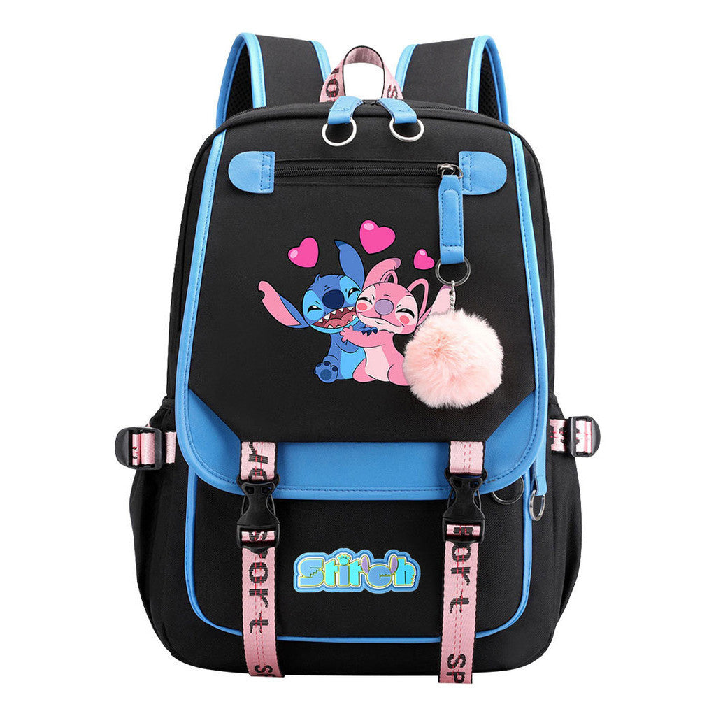 Interstellar Baby Stitch Usb Student Backpack With Casual Woven Strap Flap Backpack