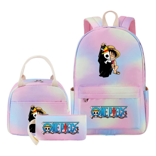 Cartoon Pirate King  Student Girl Backpack Lunch Bag Three Piece Set Backpack