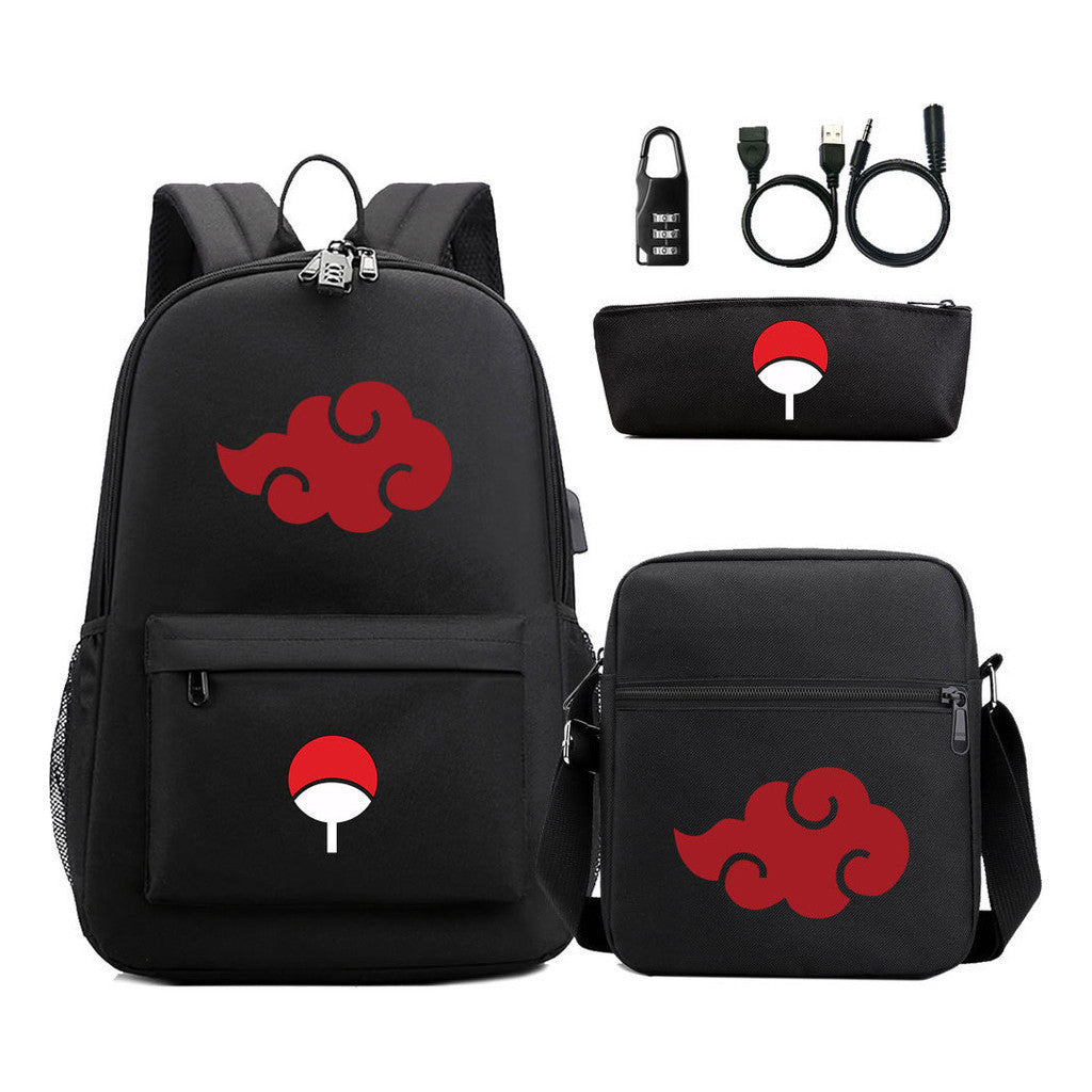 Naruto Usb Password Lock Year Student School Bag Three Piece Set Backpack Set