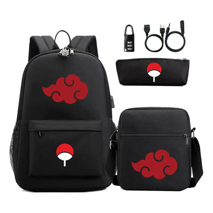 Naruto Usb Password Lock Year Student School Bag Three Piece Set Backpack Set