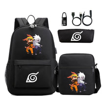 Naruto Usb Password Lock Youth Student Backpack Three Piece Set For Men And Women Backpack Set