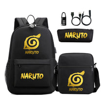 Golden Naruto Usb Password Lock Teenage Student School Bag Three Piece Backpack Set