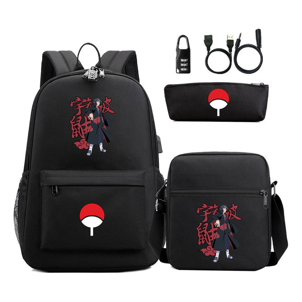 Naruto Usb Password Lock Youth Student Backpack Three Piece Set Backpack Set