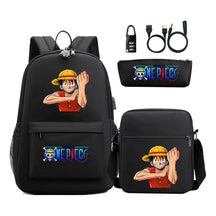 Cartoon Pirate King Usb Password Lock Youth Student Backpack Three Piece Set Backpack