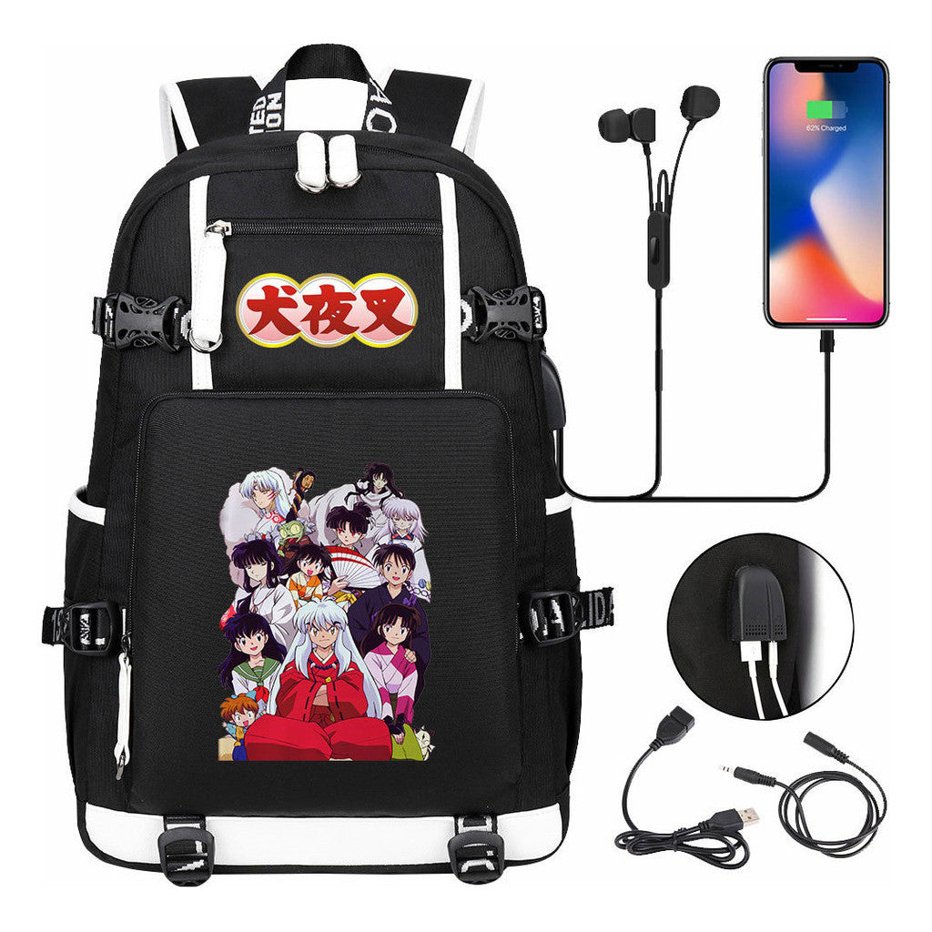 Anime Dog Yaksha Usb Earbuds Youth Student Backpack Travel Backpack