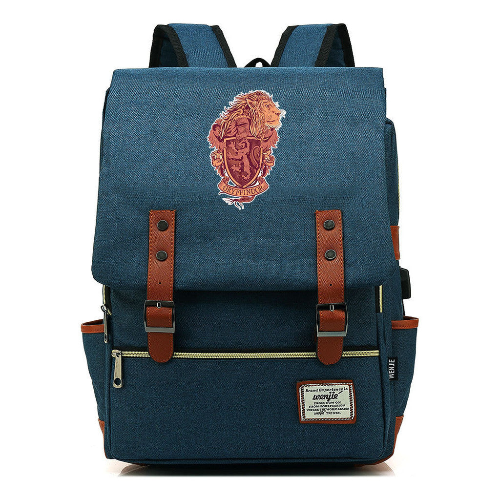 School Of Witchcraft And Wizardry Youth Student Backpack Usb Leisure Belt Buckle Backpack