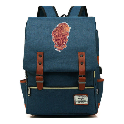 School Of Witchcraft And Wizardry Youth Student Backpack Usb Leisure Belt Buckle Backpack