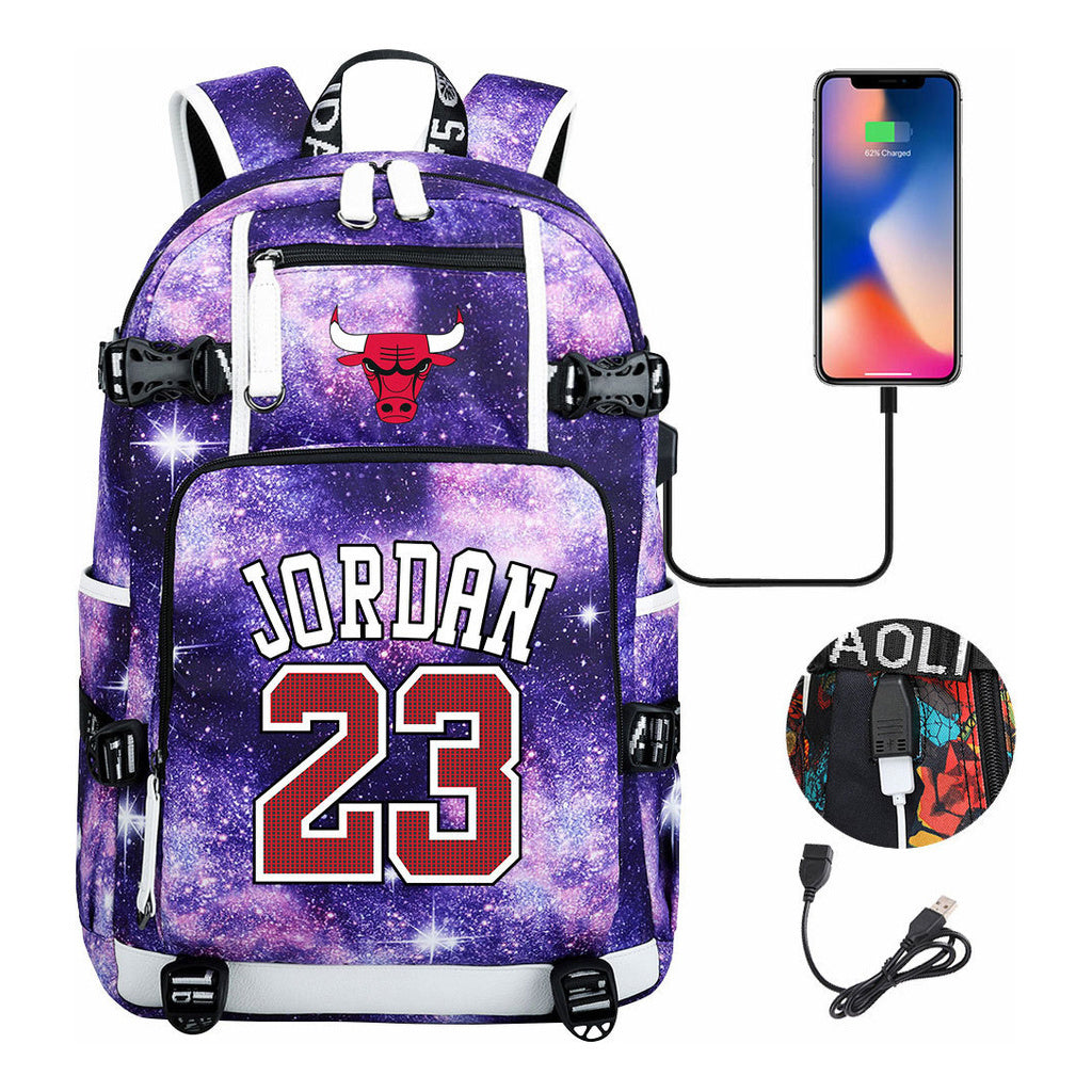 Sports Basketball Star Printed Usb Youth Student Backpack For Men And Women's Leisure Travel Backpack