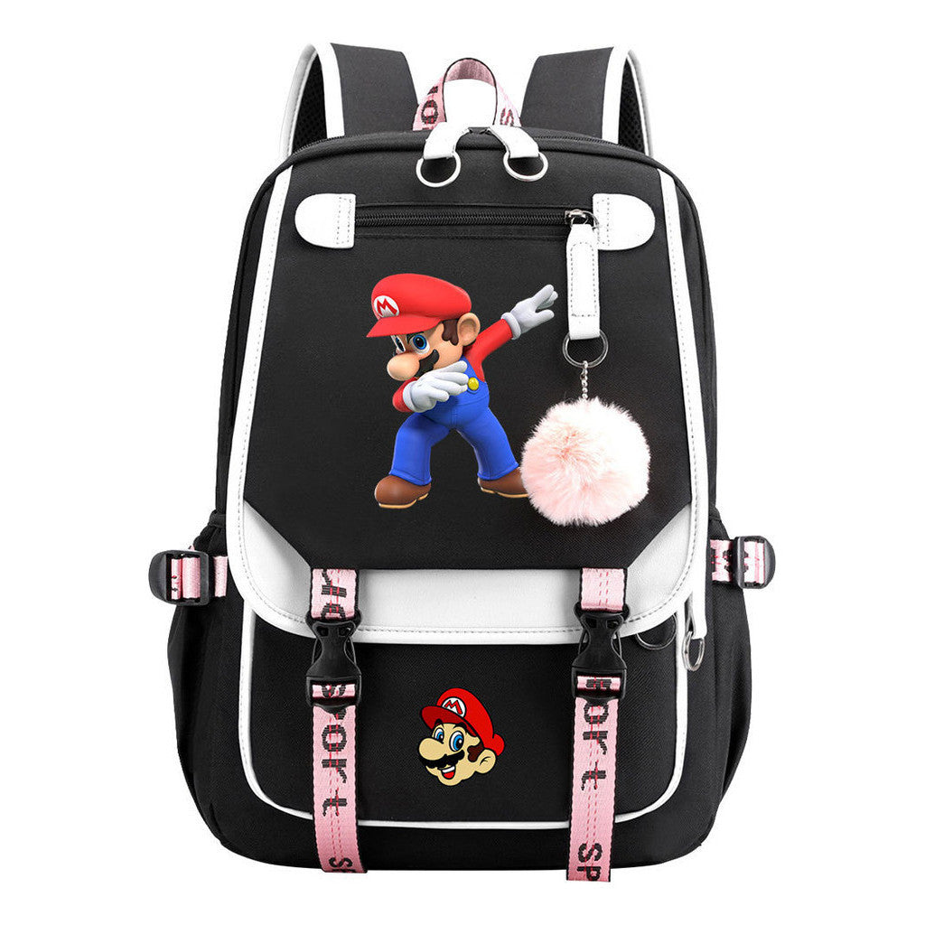 Super Mario Printed Usb Backpack Casual Woven Strap Flip Back Backpack