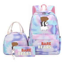 Cartoon Cute Three Bears Youth Student Girls School Bag Lunch Bag Three Piece Set Backpack Set