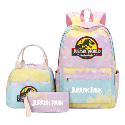 Jurassic Park Dinosaur Youth Student Girls School Bag Lunch Bag Three Piece Set Backpack Set