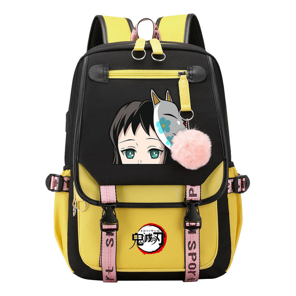 Comic Cartoon Fashion Usb Student Backpack Casual Woven Flap Backpack