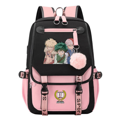 My Heroes Academy Usb Student Backpack, Casual Woven Strap Flip Back Backpack