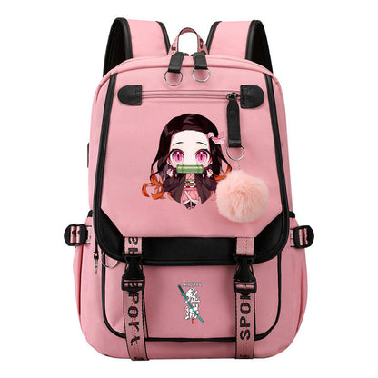 Comic Cartoon Fashion Usb Student Backpack Casual Woven Flap Backpack