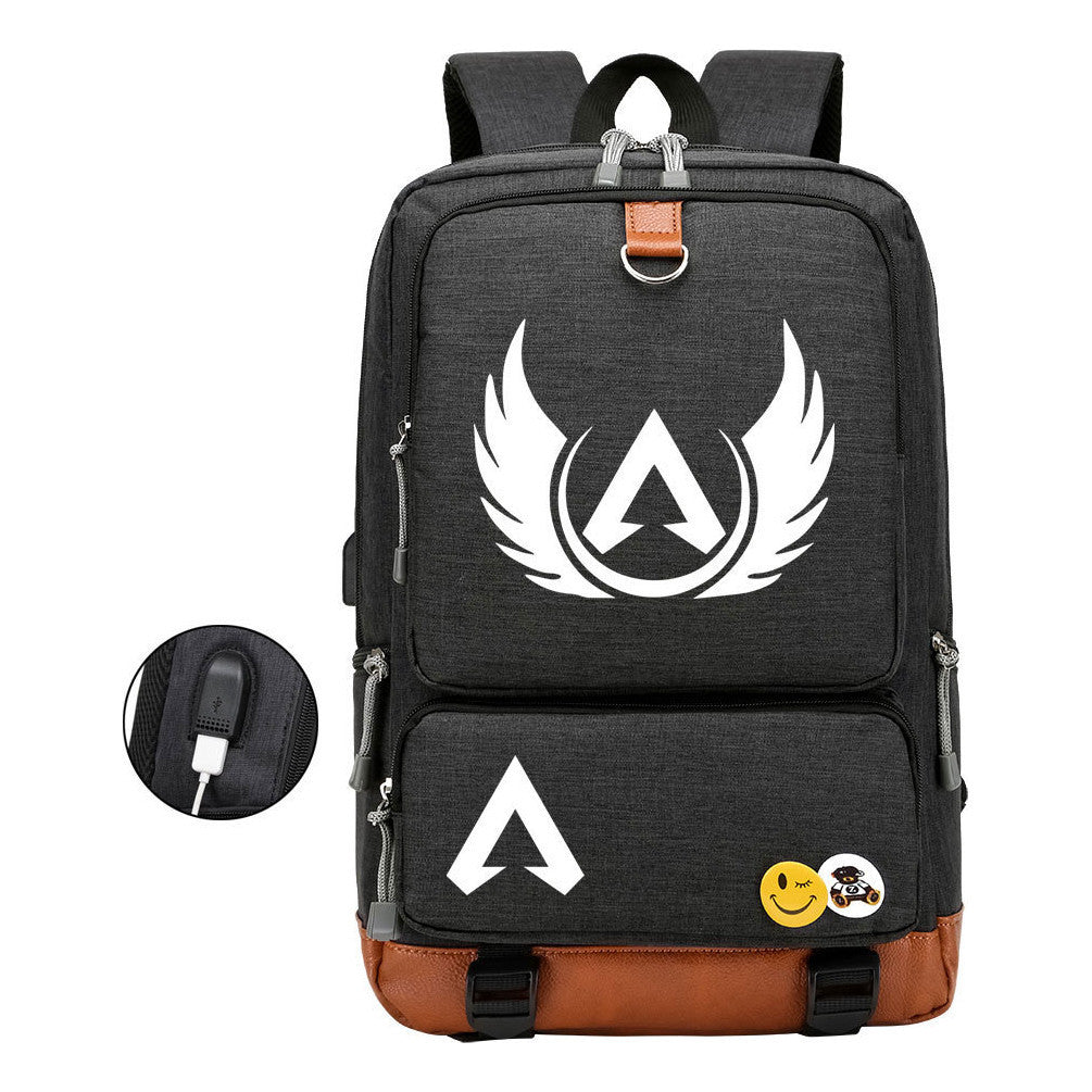 Apex Hero Print Usb Student Backpack For Leisure Travel Backpack