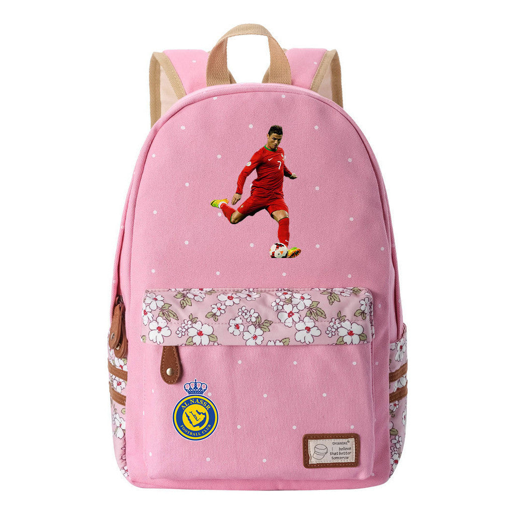 Football Star Cristiano Ronaldo Printed Student Backpack, Floral Casual Backpack