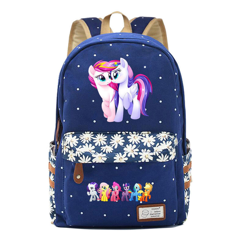 Pony Rainbow Unicorn Student School Bag Fragmented Canvas Girl Backpack