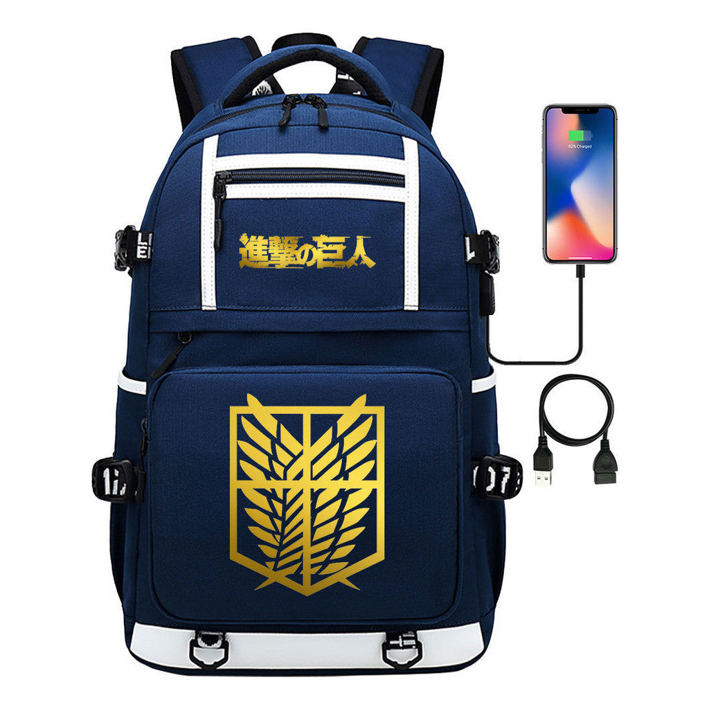 Golden Attack Giant Print Usb Youth Student Backpack Men's And Women's Backpack Leisure Travel Backpack