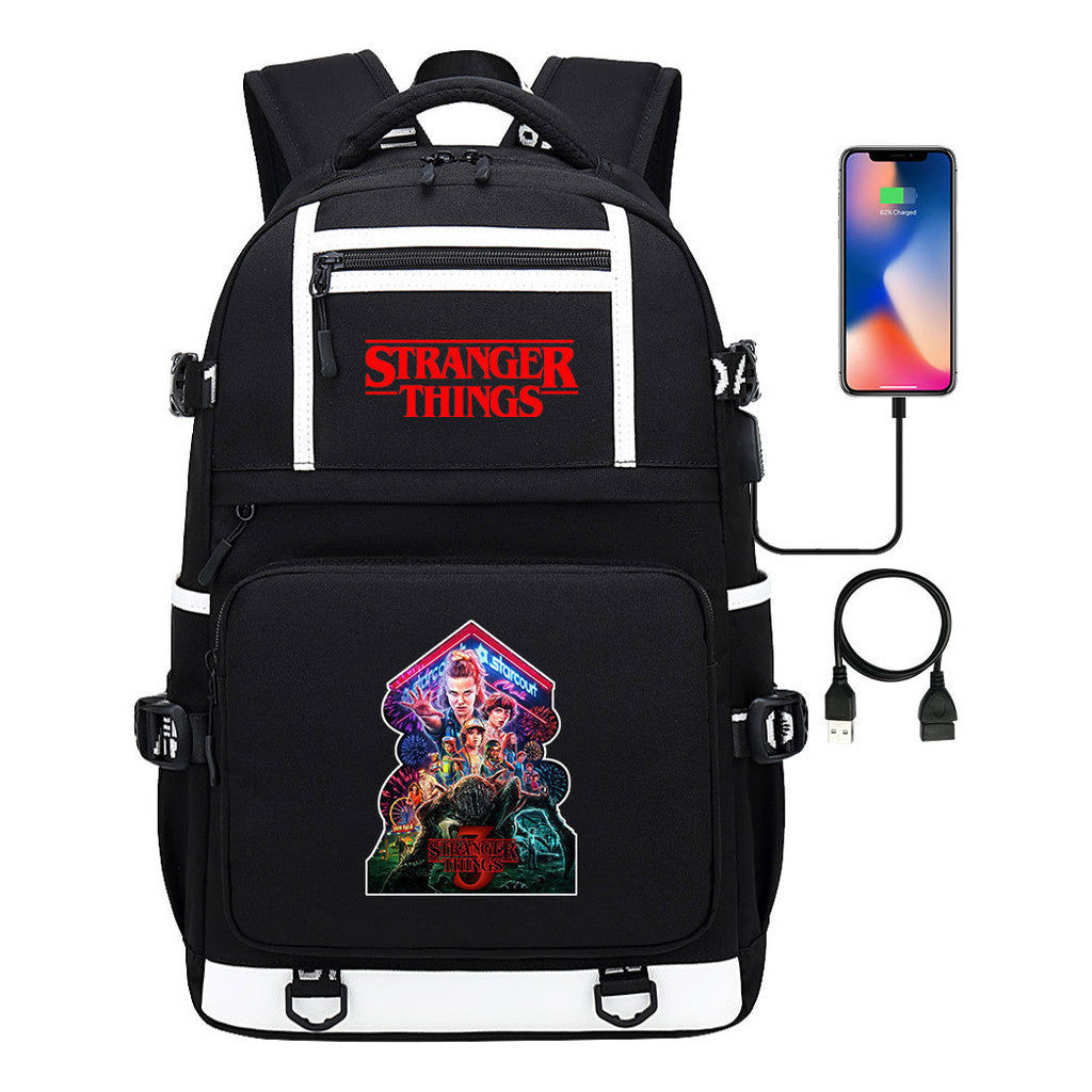 Strange Story Printed Usb Youth Student Backpack For Men And Women's Leisure Travel Backpack