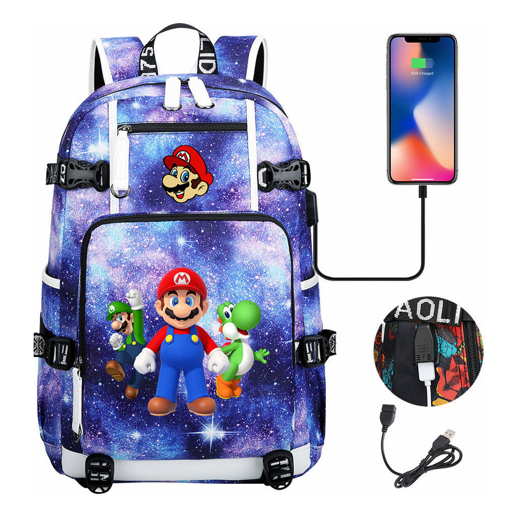 Super Mario Printed Teenage Student Backpack With Large Capacity For Men And Women's Leisure Travel Backpack