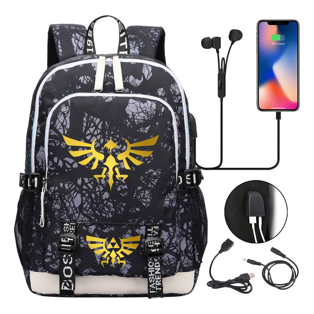Golden Usb Youth Student Backpack For Leisure Sports Backpack