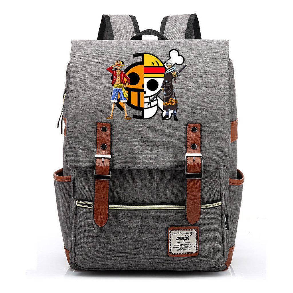 Anime Pirate King Luffy Printed Youth School Bag For Men And Women With Casual Belt Buckle Classic Backpack