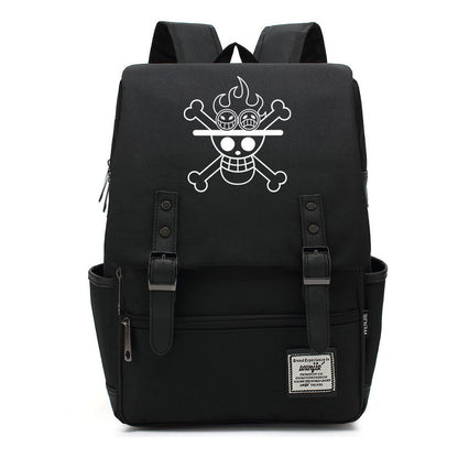 Anime One Piece King Luffy Printed Youth Student School Bag Men's And Women's Casual Belt Buckle Classic Backpack