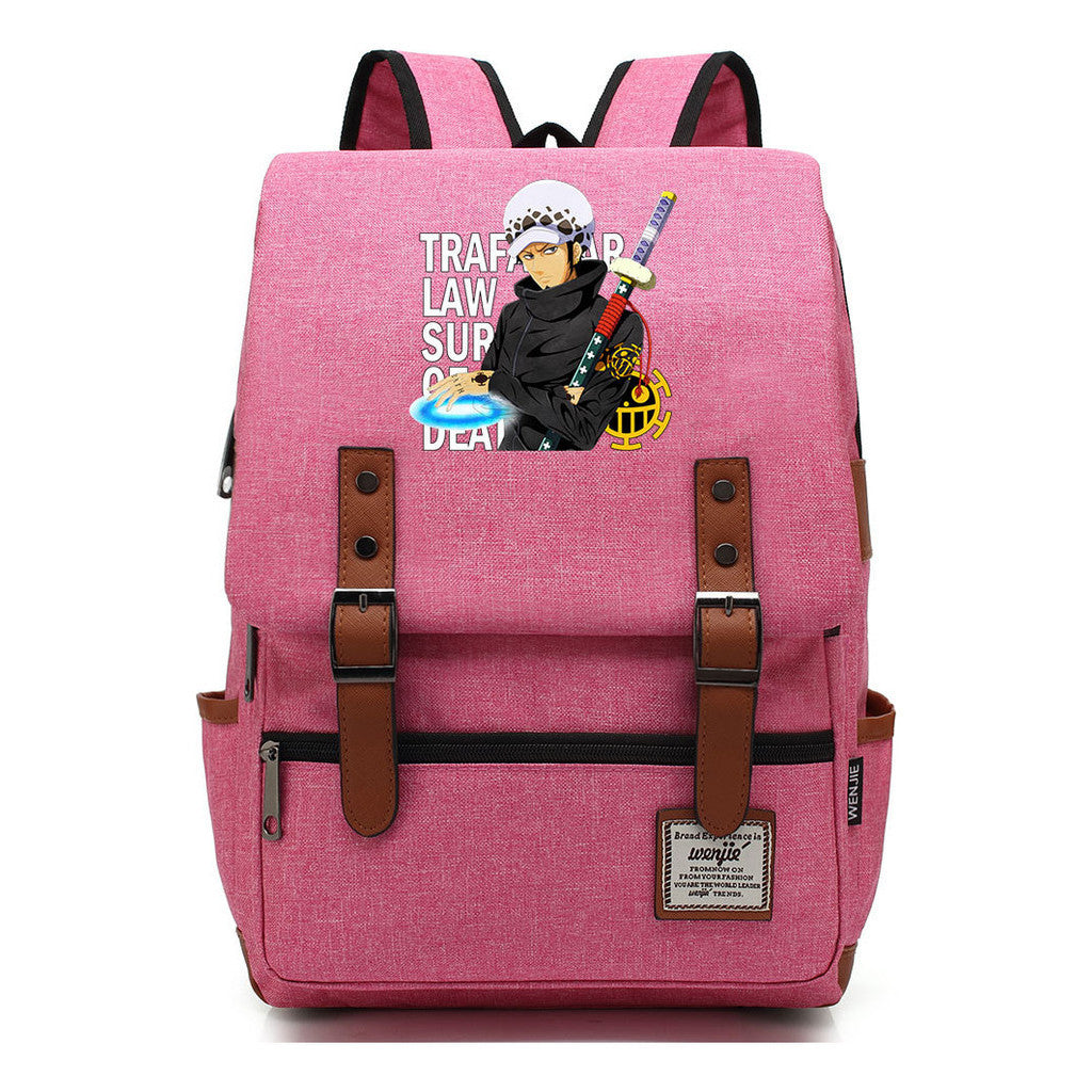 Anime Pirate King Luffy Printed Student School Bag Casual Belt Buckle Classic Backpack