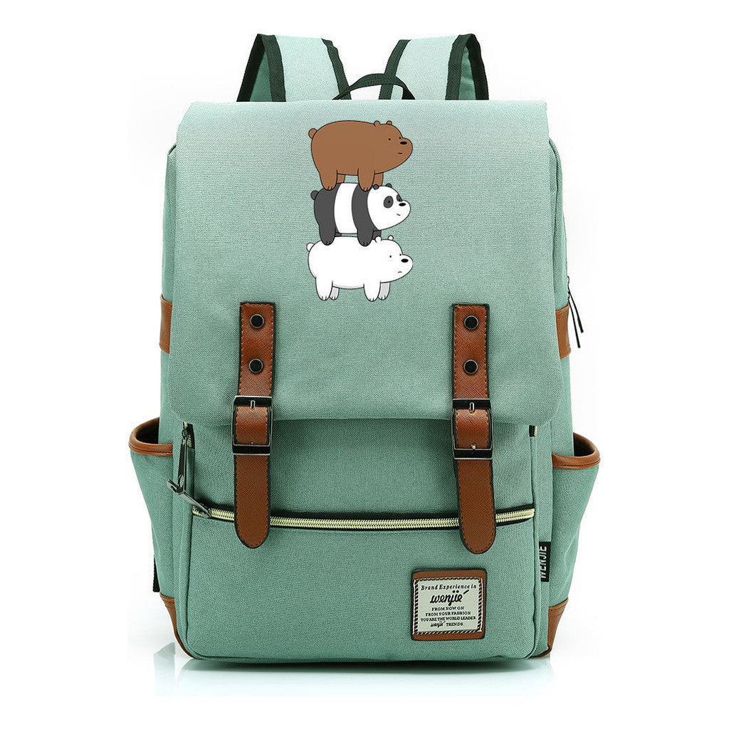 Cartoon Cute Three Bears Printed Youth School Bag For Men And Women Leisure Belt Buckle Classic Backpack
