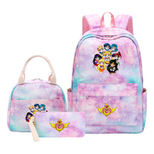 Anime Beauty Girl Warrior Girls School Bag Lunch Bag Three Piece Set Backpack Set