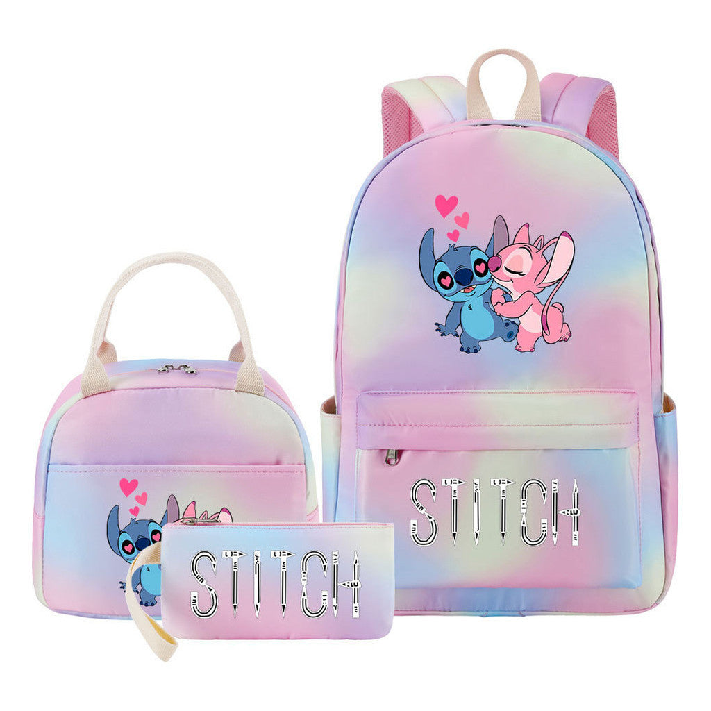 Interstellar Baby Stitch Student Girls School Bag Lunch Bag Three Piece Set Backpack Cover