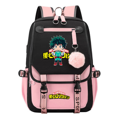 My Heroes Academy Usb Youth Student Backpack With Casual Woven Strap Flip Back Backpack