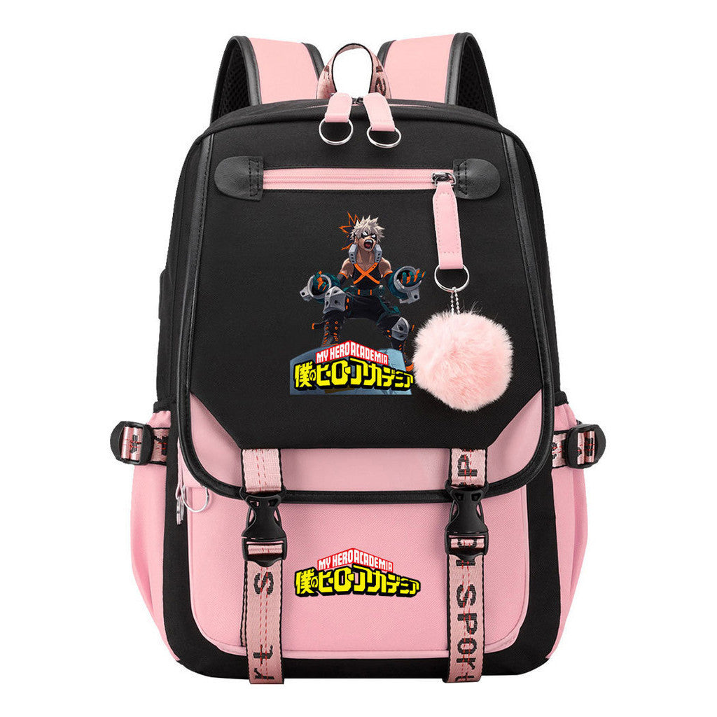 My Heroes Academy Usb Youth Student Backpack With Casual Woven Strap Flip Back Backpack