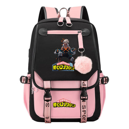 My Heroes Academy Usb Youth Student Backpack With Casual Woven Strap Flip Back Backpack