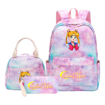 Beautiful Girl Warrior Student Schoolbag Lunch Bag Three Piece Set Backpack Cover