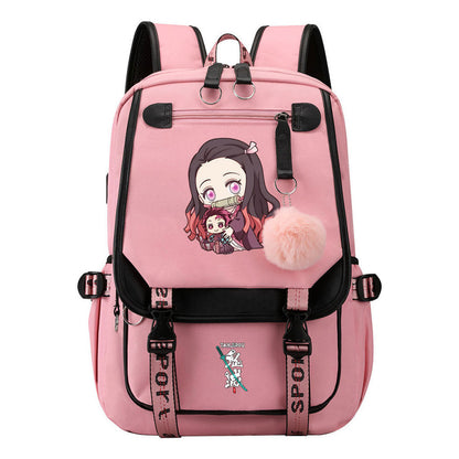 Cartoon Fashion Usb Youth Student School Bag Casual Ribbon Flip Backpack