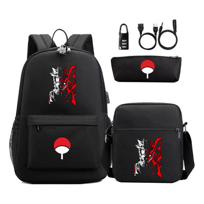 Naruto Usb Password Lock Student Backpack Three Piece Set Backpack Set