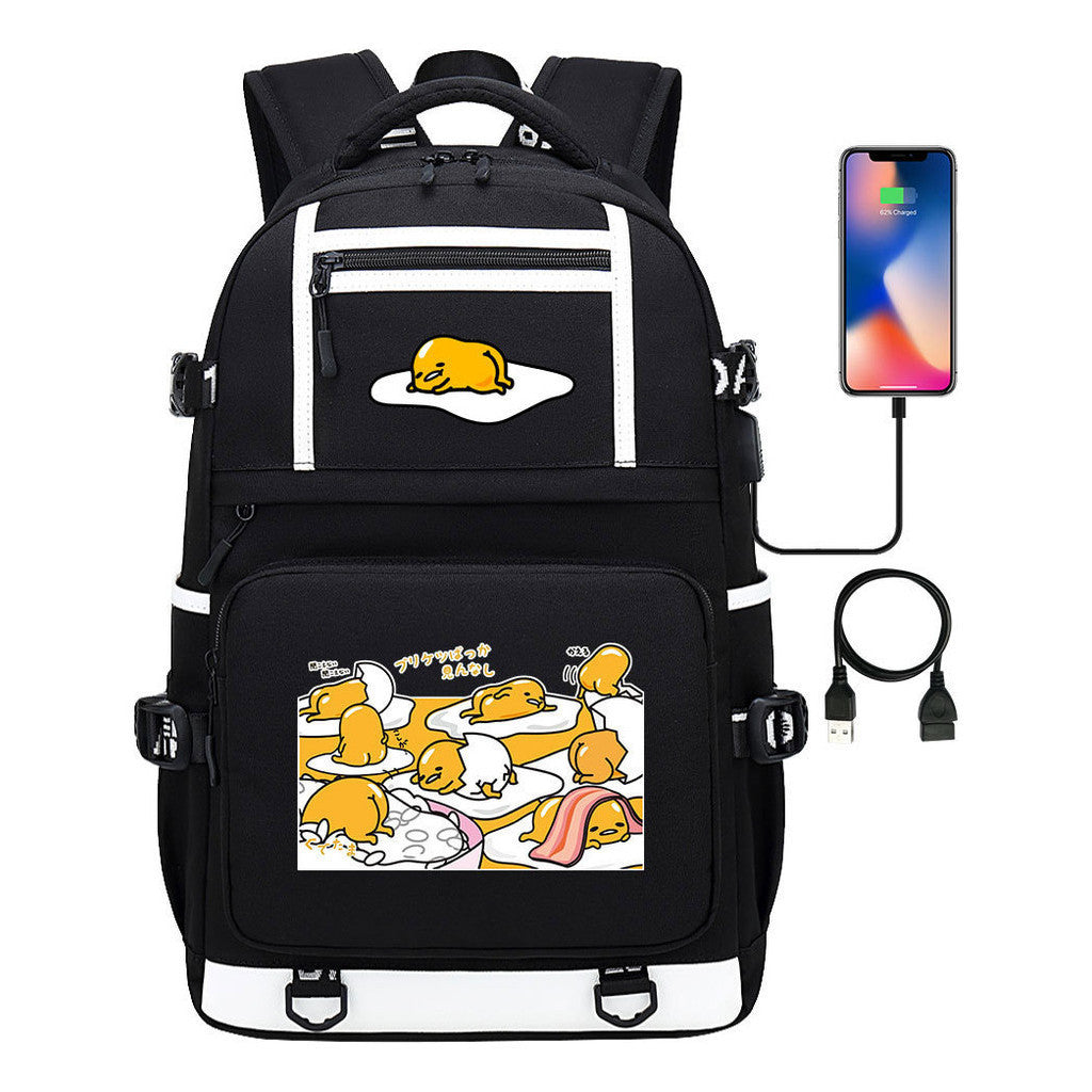 Cartoon Comics Lazy Egg Usb Youth Student Backpack Boys And Girls Backpack Leisure Travel Bag