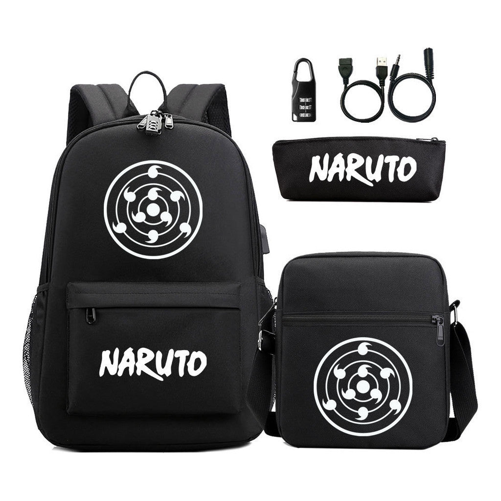 Naruto Usb Password Lock Student Backpack Three Piece Set For Boys And Girls Backpack Set