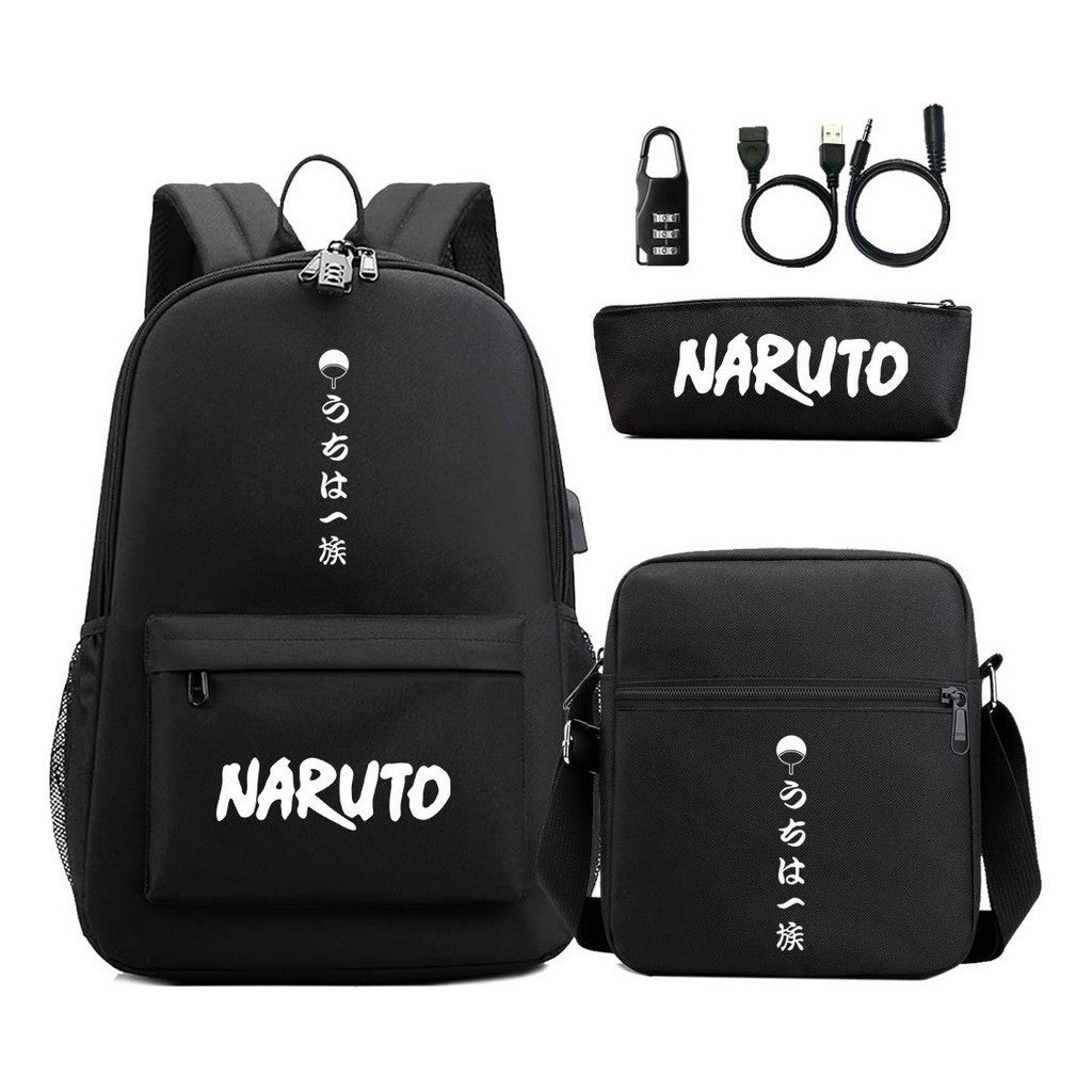 Naruto Usb Password Lock Student Backpack Three Piece Set For Boys And Girls Backpack Set
