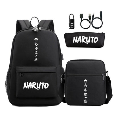 Naruto Usb Password Lock Student Backpack Three Piece Set For Boys And Girls Backpack Set