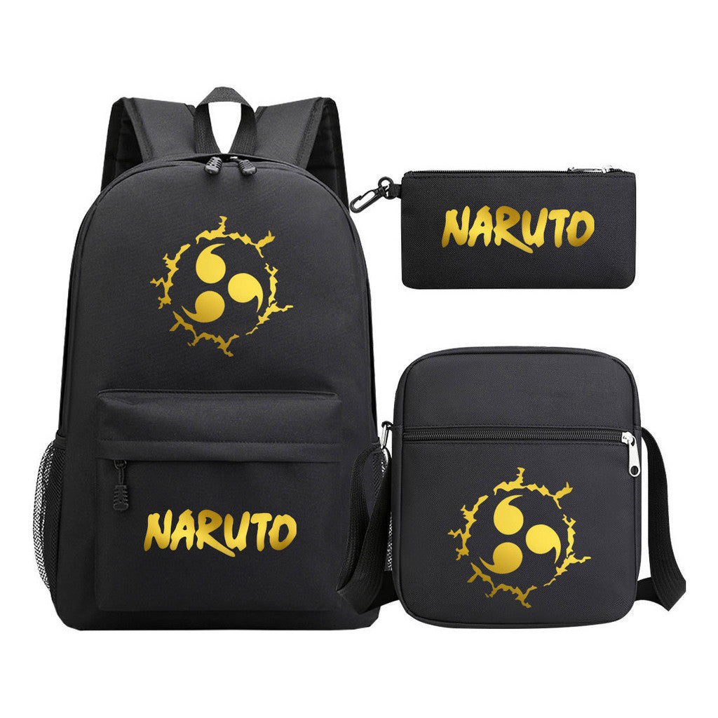 Golden Anime Naruto Starry Sky Youth Student School Bag Three Piece Set For Boys And Girls Backpack Set