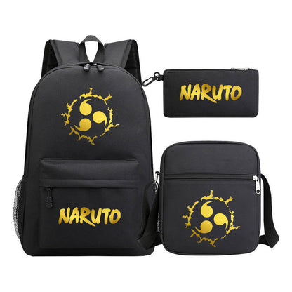 Golden Anime Naruto Starry Sky Youth Student School Bag Three Piece Set For Boys And Girls Backpack Set