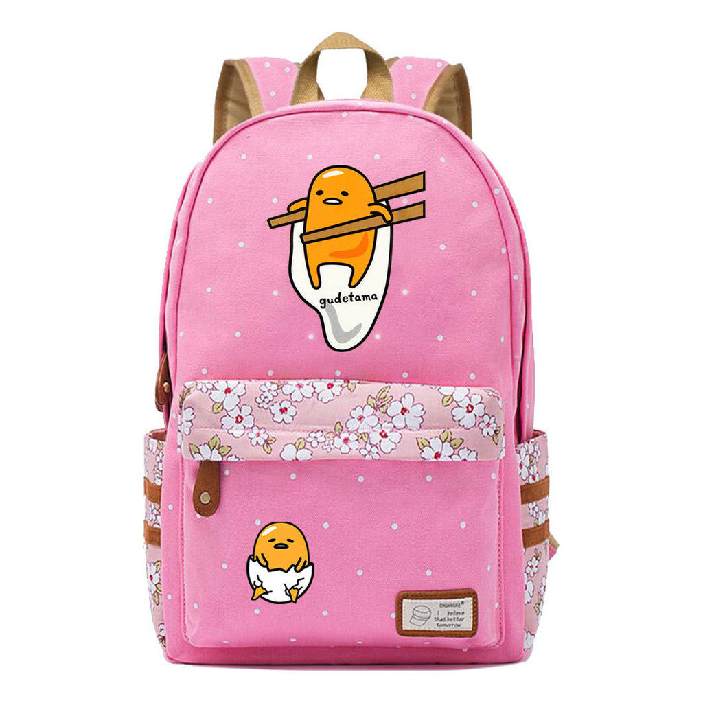 Cartoon Lazy Egg Printed Youth Student School Bag Fragmented Flower Boys And Girls Backpack