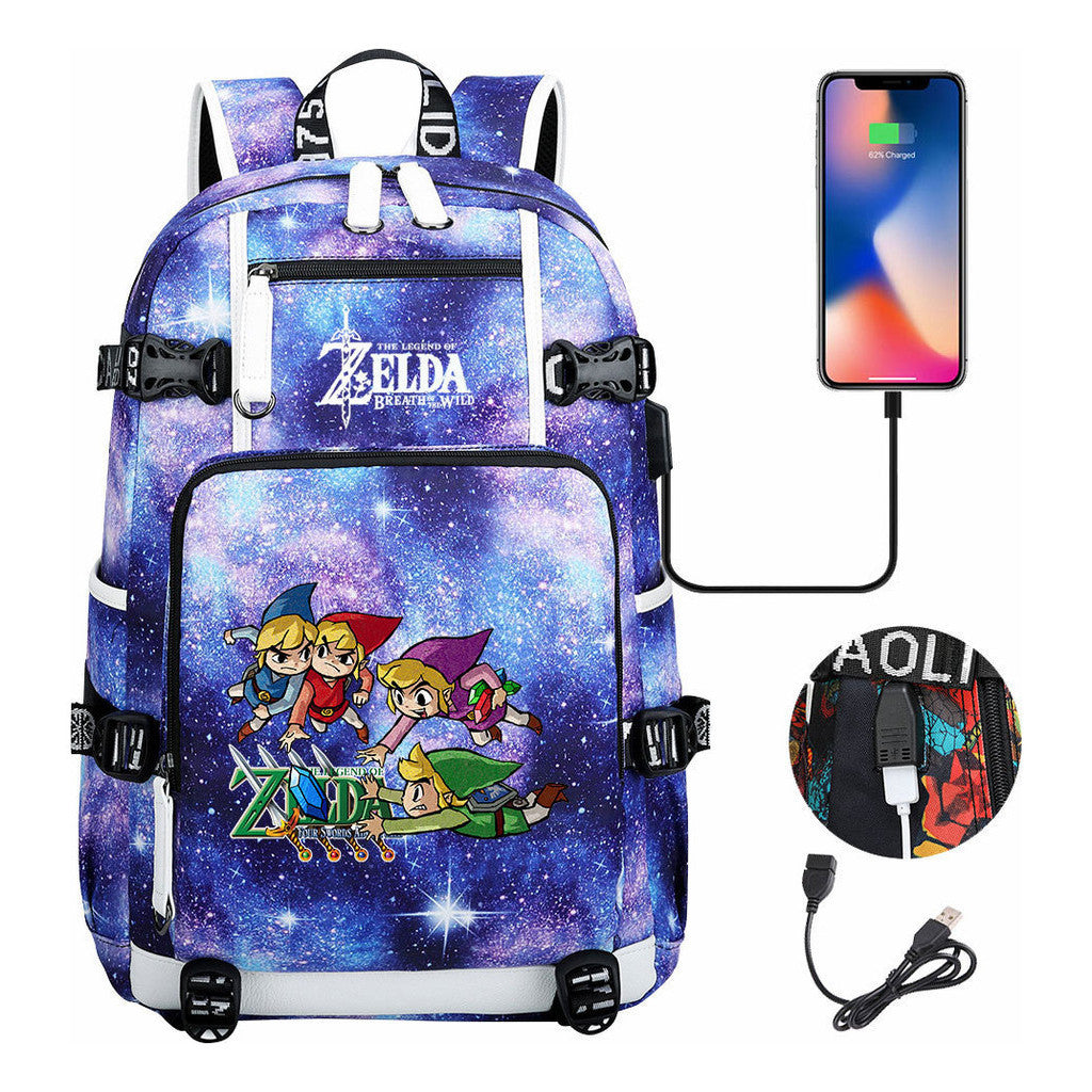 Legend Of Zelda Usb Youth Student Backpack For Leisure Travel Backpack