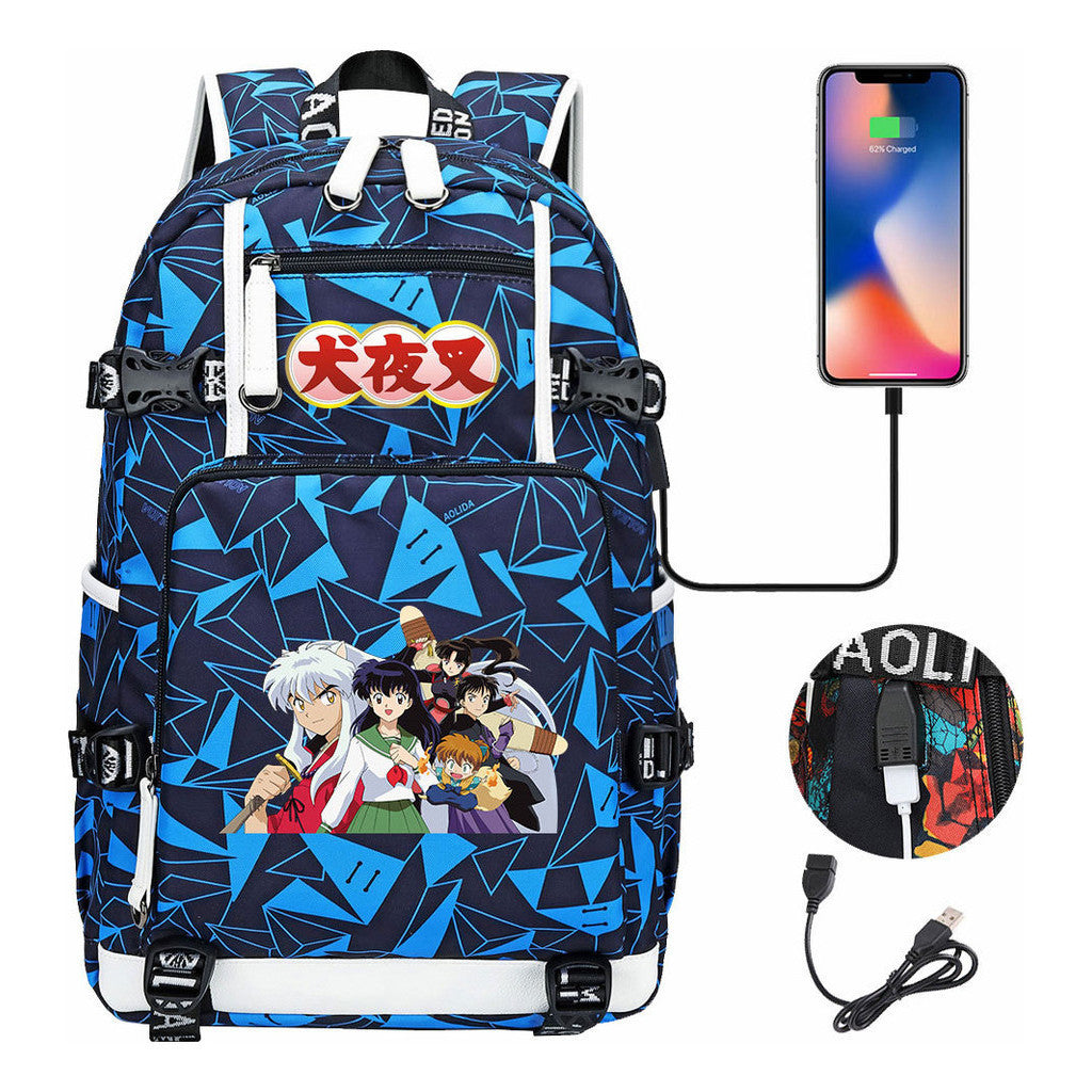 Anime Dog Yaksha Usb Earbuds Youth Student Backpack Travel Backpack