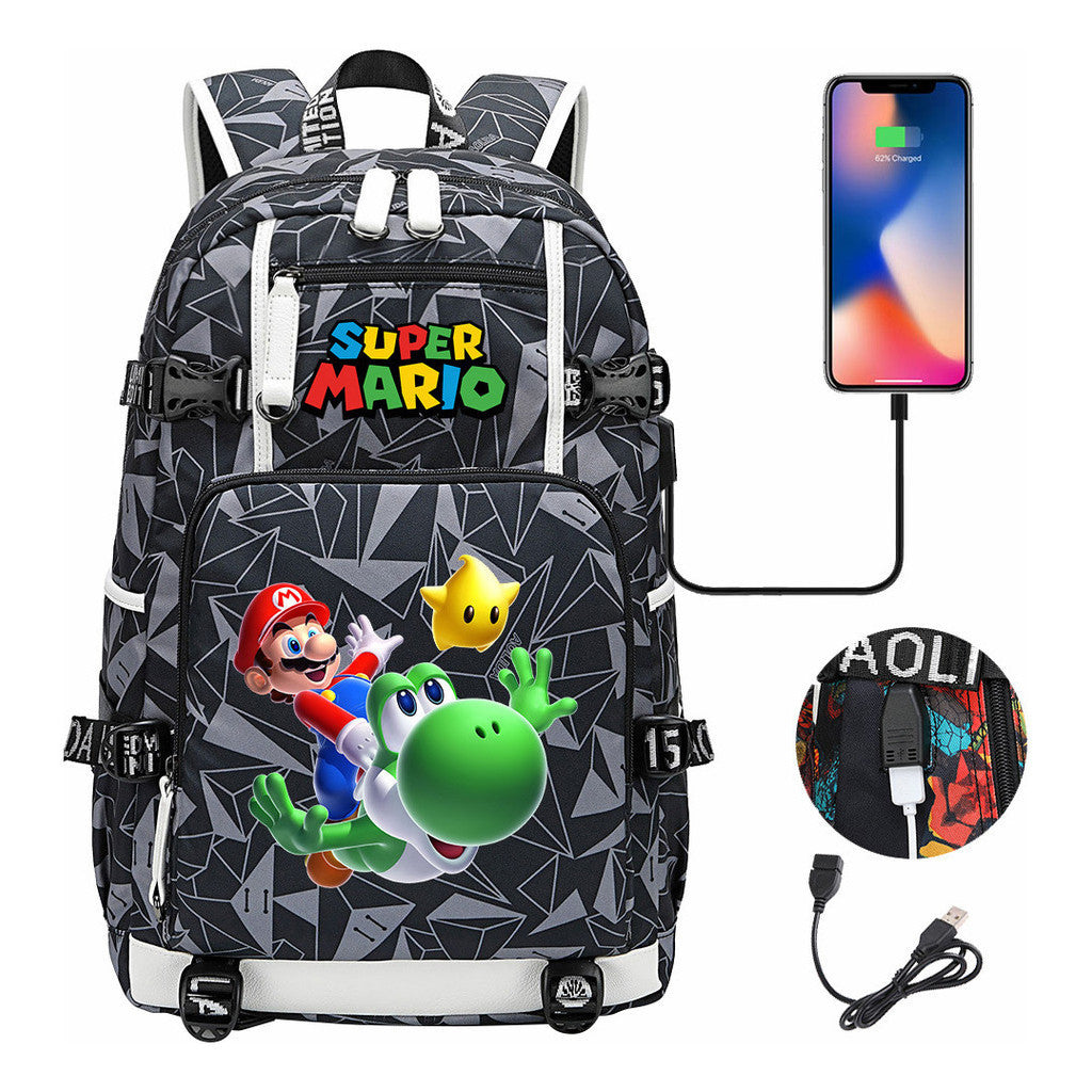 Super Mario Printed Teenage Student Backpack With Large Capacity Leisure Travel Backpack