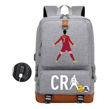 Football Star Cristiano Ronaldo Printed Usb Youth Primary And Secondary School Backpack For Boy And Girl's Leisure Travel Backpack